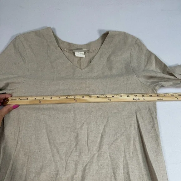 Nina Piccalino Linen Blend Short Sleeve Maxi Dress Womens Size 8 V Neck Oatmeal - Picture 5 of 6